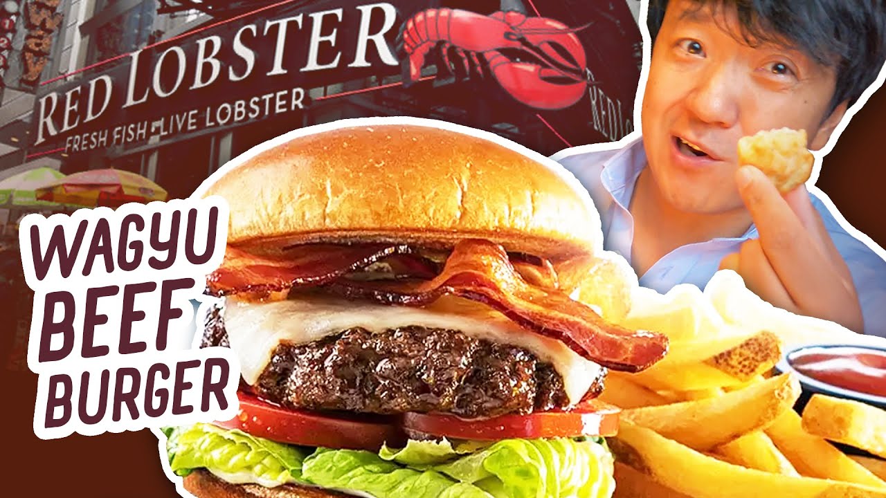 Trying RED LOBSTER WAGYU BEEF BURGER! Red Lobster & THREE MICHELIN STAR