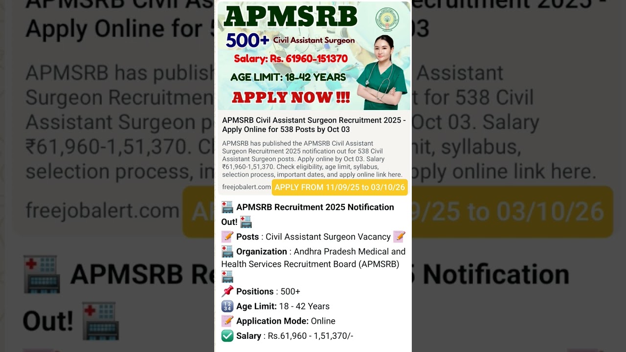 rewrite this title https://www.freejobalert.com/articles/apmsrb-civil-assistant-surgeon-recruitment-2025-apply-online rewrite this title https://www.freejobalert.com/articles/apmsrb-civil-assistant-surgeon-recruitment-2025-apply-online