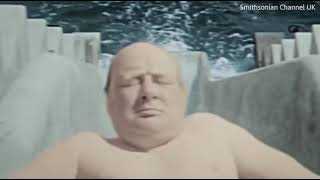 Winston Churchill Losing His Swimsuit After Going Backwards Down a Water Slide (1934)