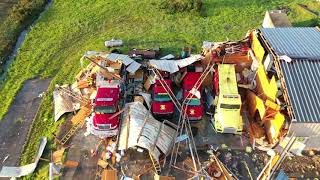 Tornado damage drone, roofs gone, homes missing - Hamilton, MS - 4/14/2019