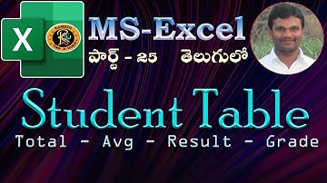 Student Table in Telugu || MS EXCEL || By K. Ramesh