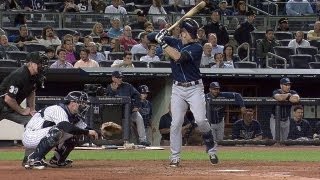 YOU CAN'T SEE ME! Evan Longoria shields eyes with his helmet