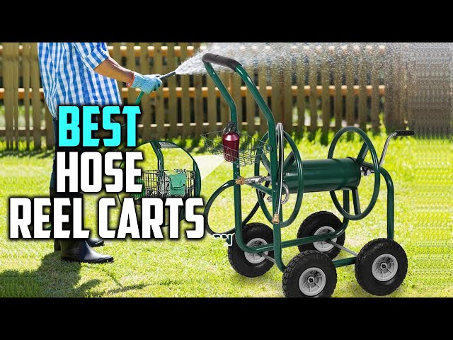 Glitzhome 1429004167 250 ft. Green Steel 4-Wheel Garden Hose Reel Cart