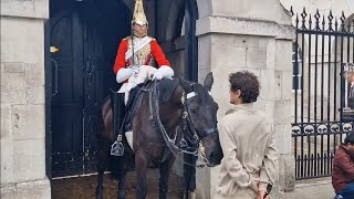 He tries to the irritate the guards the police and horses again #