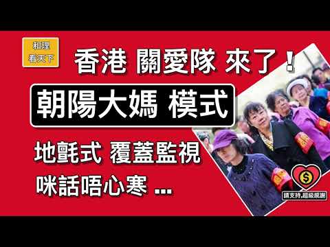 香港關愛隊，終於來了！「朝陽大媽」模式，地氈式覆蓋監視，令人心寒￼ ！區議會直選剩番20%，參選人仲要經多重審查，關愛隊肯定盡霸區議會議席！香港關愛隊，有機會成為全球第六大「世界級監視人民組織」！