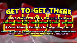 ANNOUNCEMENT-REMINDER Get To-Get-There of IV-2 1978 EQHS Bacood Sta Mesa 01 Dec 2018 Cesar's Place