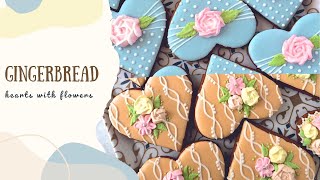 Gingerbread hearts with meringue flowers / Пряники сердечки з квітами із бізе