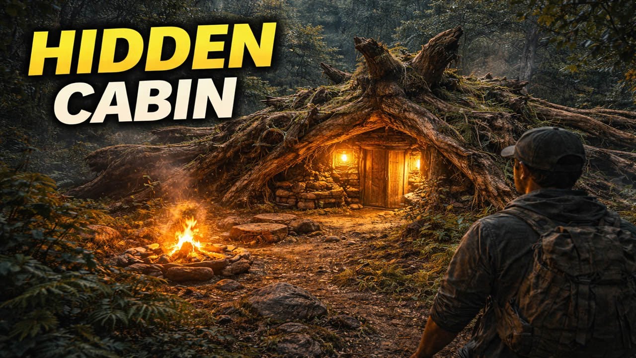 Hidden Cabin Inside a Giant Fallen Tree Root 🌳🕳️🔥 Bushcraft Survival Build (Secret Reveal!)