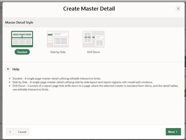 Simple Master Detail Forms of (Stacked, Side by Side & Drill Down