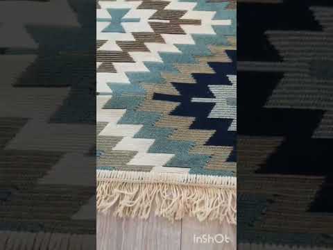 Зелений турецький, двосторонній килим без ворсу, з натуральної бавовни, розмір 60x90, видео 1