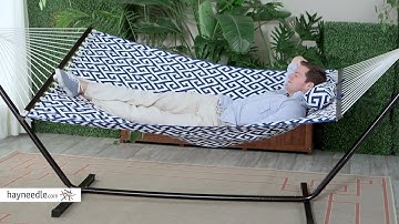 Island Bay 11 ft. Greek Key Quilted Hammock with Metal Stand Deluxe Set - Product Review Video