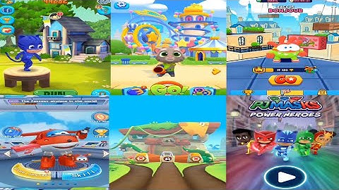 Talking Tom Gold Run 2 vs Super Wings Jett Run vs Pj Masks Power Heroes vs Om Nom Run vs Blast Park