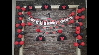 Mickey Mouse themed birthday decoration Idea at Home with Balloon and photos|DIY birthday decoration