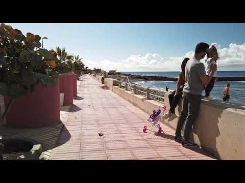 Tour peatonal por Palm Mar, Tenerife en diciembre | Costa Sur, Canarias, España | Vídeo