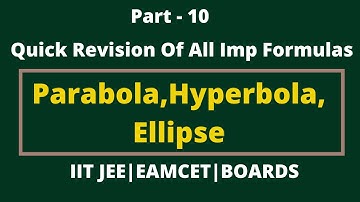 Part-10|Quick Revision Of All Imp Formulas of Parabola,Hyperbola,Ellipse|EAMCET|IITJEE|ROOTS ACADEMY