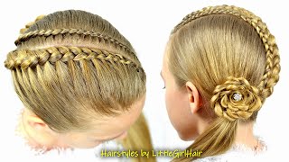 Christmas Hairstyle | Double Dutch Braids with Flower Braid | Festive Hairstyles by LittleGirlHair