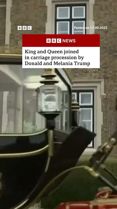 King and Queen joined in carriage procession by Donald and Melania Trump. #RoyalFamily #BBCNews