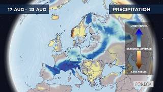 Monthly precipitation forecast for Europe 16/8/2026