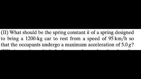 What should be the spring constant of a spring designed o bring a 1200 -kg car to rest from a spee