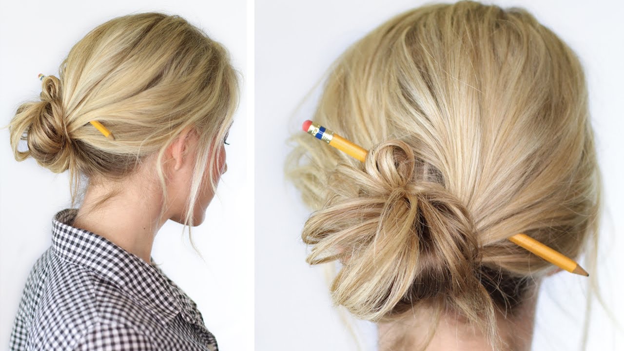 Pencil Bun  Easy style for school - YouTube