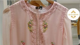 open lace back dress 2 Piece- Pure Korean Silk Embroidered Suit S110970  Aghanoorinternational
