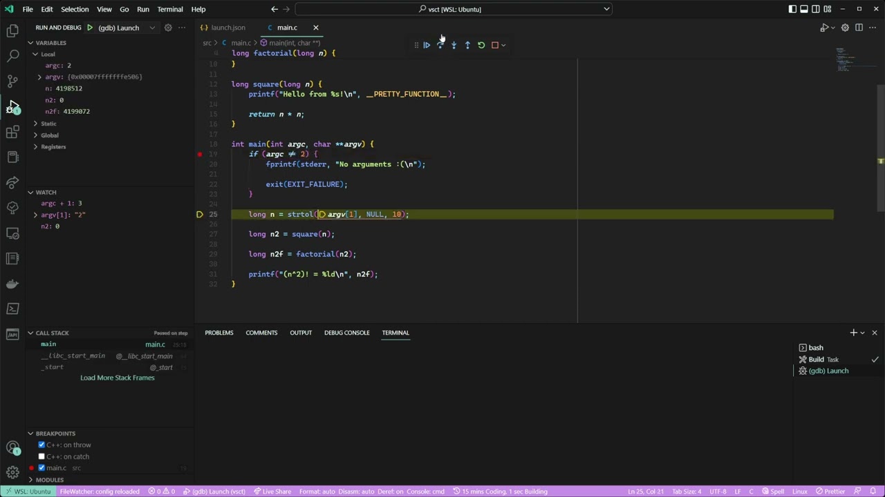 Сборка и отладка проектов на C в VSCode