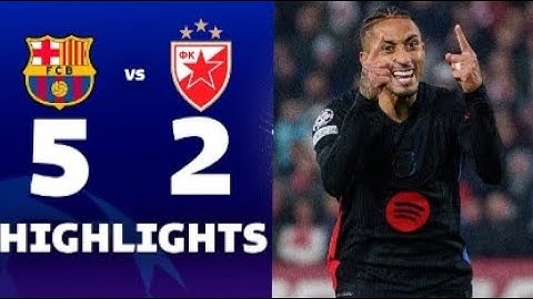 BARCELONA vs ESTRELLA ROJA 5 2 ｜ GOLES y RESUMEN del PARTIDO ｜ CHAMPIONS LEAGUE 2024
