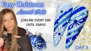 Easy Christmas Nail Art Design Blue Candy Cane Stripe Snowflake Nails Madam Glam Advent