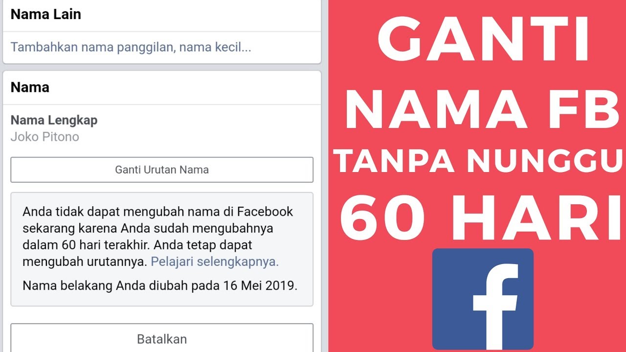 Cara Mengganti Nama Fb Tanpa Menunggu 60 Hari Youtube