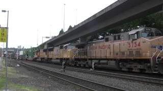 UP 5754 Leads A Stack Train @ Tacoma, WA w Canon HF11