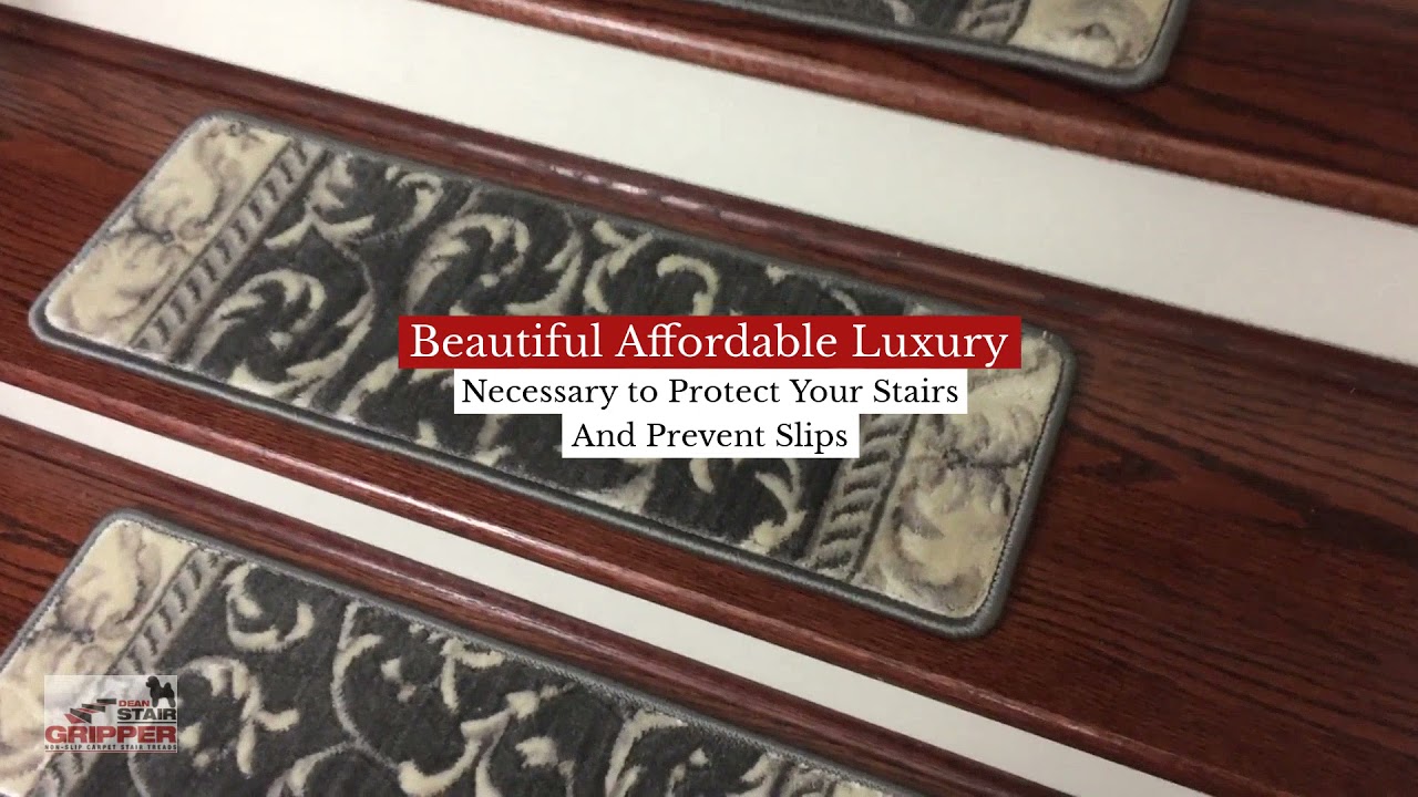 Charcoal Scrollwork Pet Friendly NonSlip Carpet Stair Tread Covers