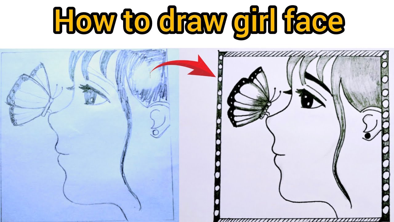 How to Draw a Girl Face with Butterfly | Easy Step-by-Step Sketch ...