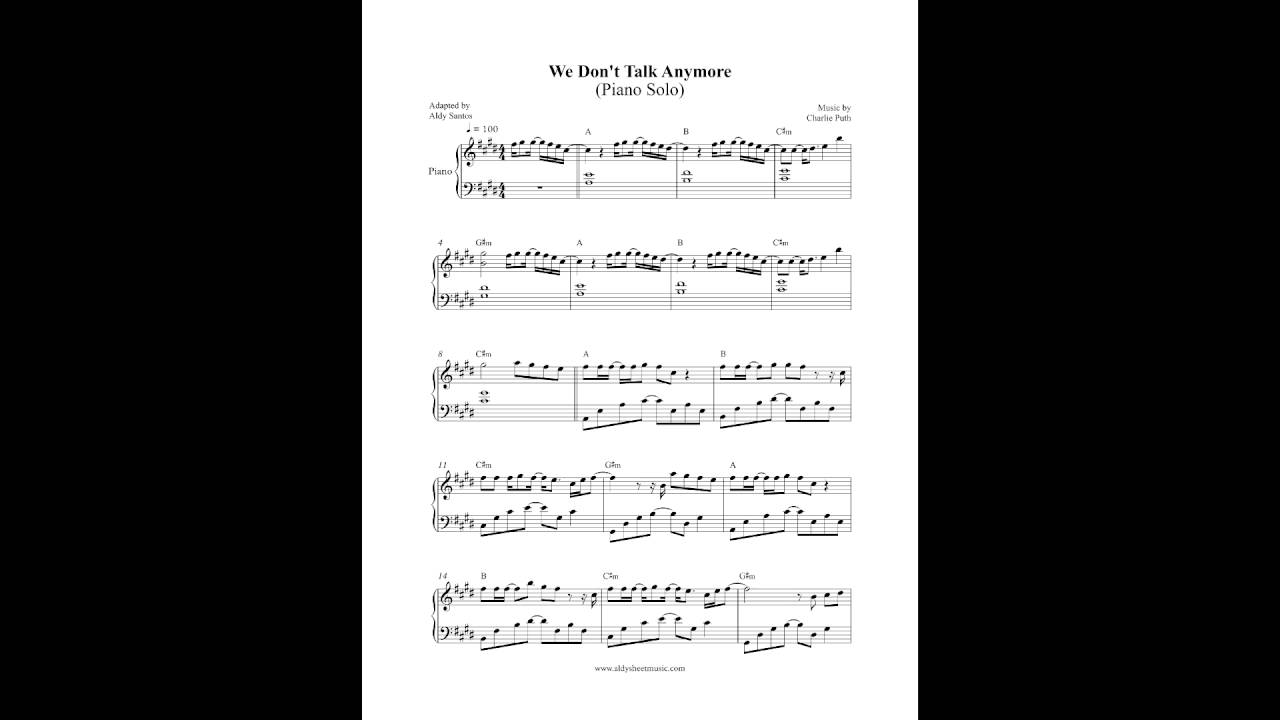 We Don T Talk Anymore Charlie Puth By Aldy Santos Chords Chordify