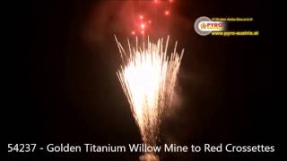 Pyro Austria - 54237 - 3" Golden Titanium Willow Mine to Red Crossettes
