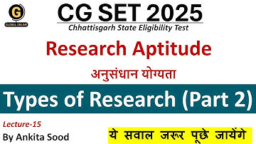 Chhattisgarh SET 2025| Types of Research Part 2 MCQs on Research Aptitude for CG SET Paper 1