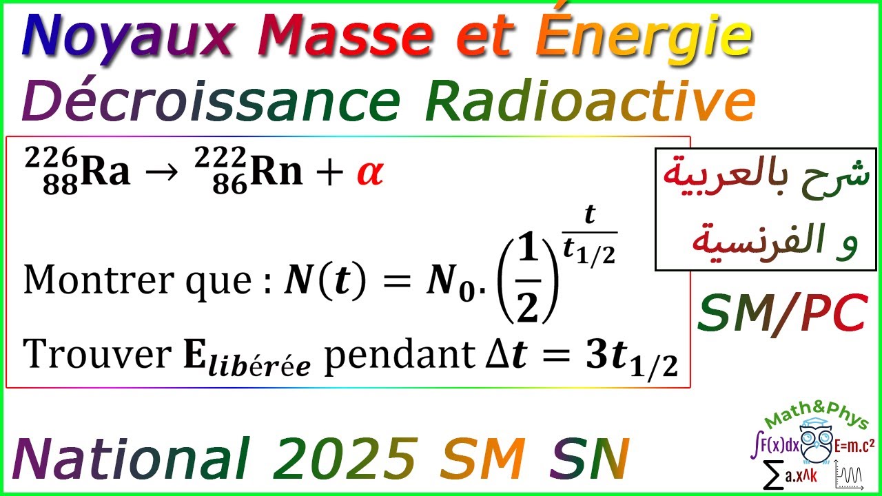 Décroissance Radioactive - Noyaux Masse et Énergie - Examen National 2025 SM