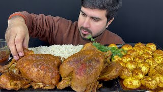 ASMR; Eating 2 Spicy Whole Chicken curry Spicy Eggs curry with Rice Extra Gravy || Real Mukbang