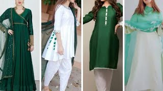 14 August clothes design 2022/ independence Day dress for ladies/ 14 August kurta pajama white green screenshot 5