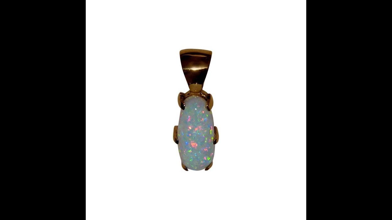 White Opal Pendant 18k Yellow Gold | FlashOpal