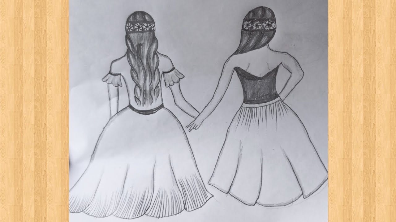 how to draw two best friends girl easy step by step/pencil drawing for ...