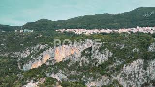 Aerial Drone Of Houses On Top Of The Mountains 2 - Corfu Island - Greece 4K Stock Video