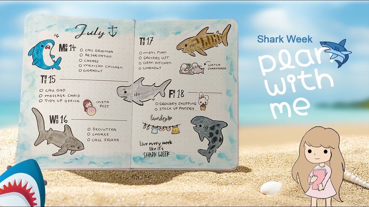 Plan with me: Weekly Bullet Journal Setup | July 2025 | It's Shark Week! 🦈