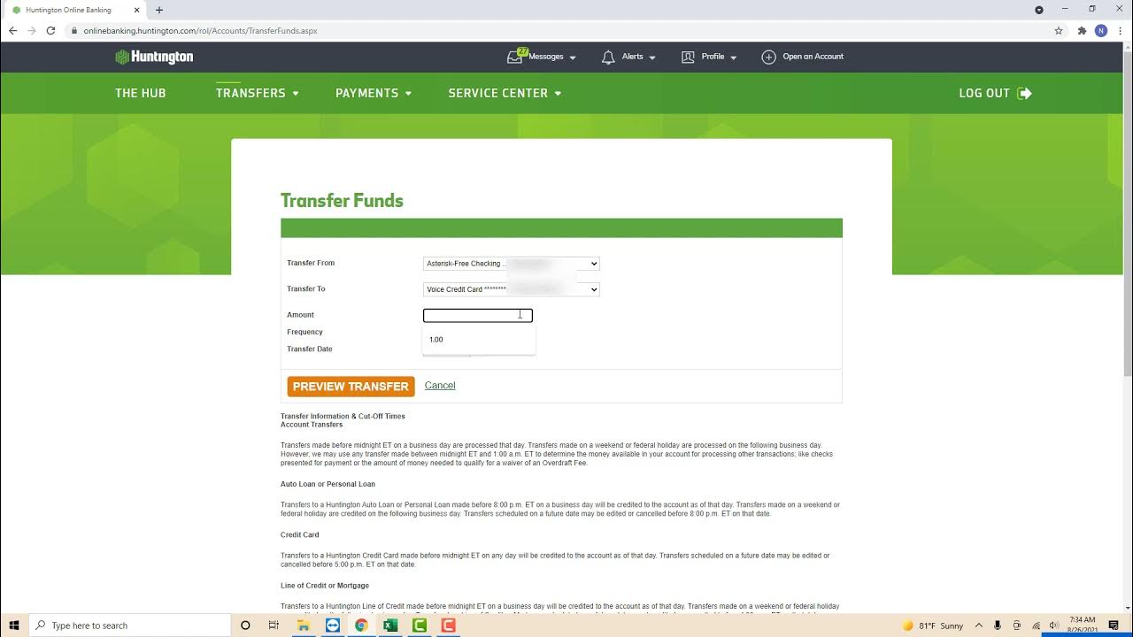 How to transfer money between your Huntington accounts YouTube