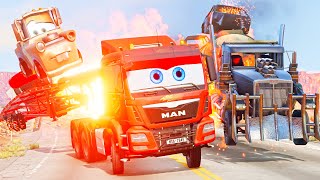 Episode 27 - 8X8 Mad Rig VS Man Truck & Dinoco with Lightning McQueen and Tow Mater in BeamNG.Drive