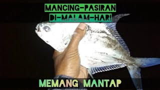 Mancing malam di pinggir laut memang mantap || mancing pasiran || surf fishing