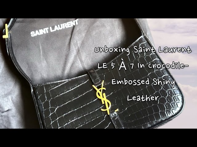 Shop Saint Laurent LOU LOU CAMERA BAG IN CROCODILE-EMBOSSED SHINY