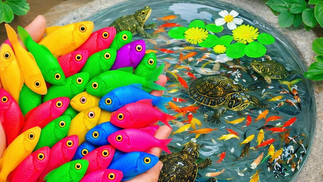 Amazing Catch Aquarium Fish In Easter Colorful Eggs, gold fish, Eel, Koi fish, Turtle