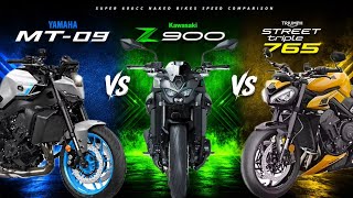 Kawasaki Z900 vs Triumph Street Triple 765 vs Yamaha MT-09 Top Speed Battle🔥