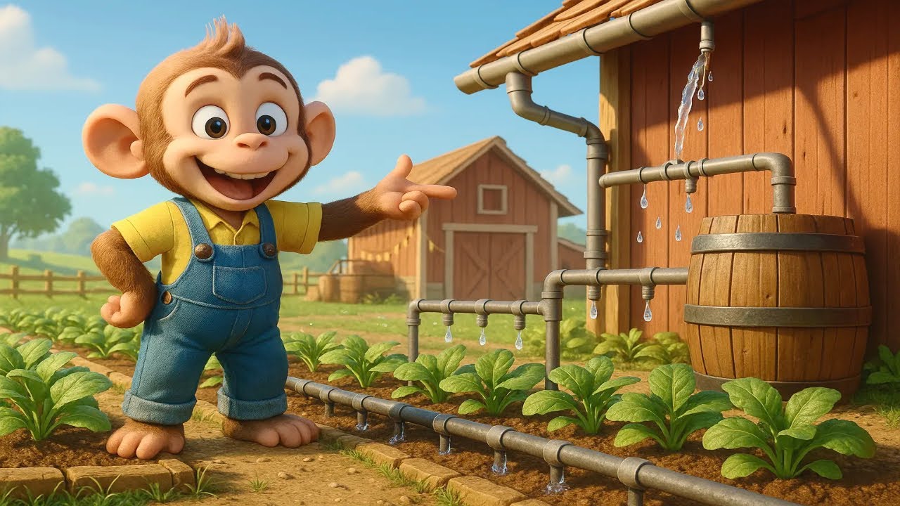 Farmer Monkey Builds a Rainwater Drip System to Save the Pumpkin Field - Monkey Farm Work.