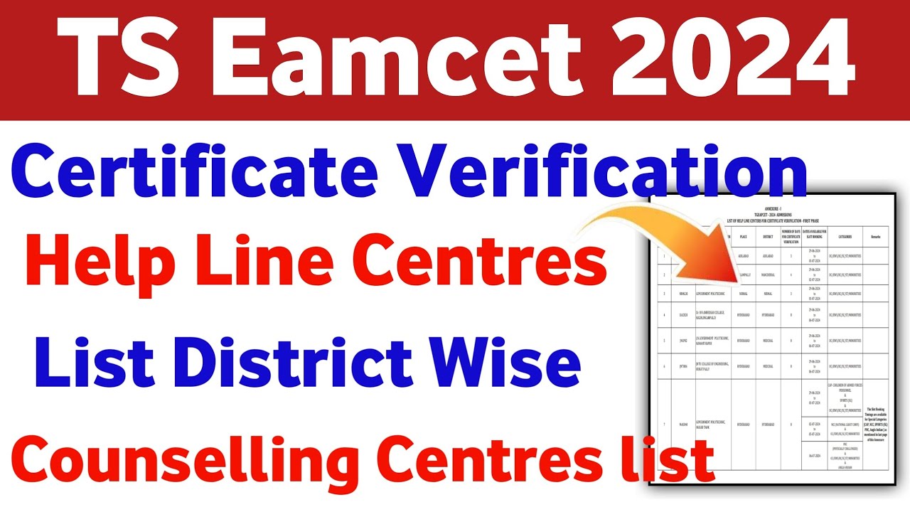 TS Eamcet 2024 Certificate verification Centre list District Wise | TG ...